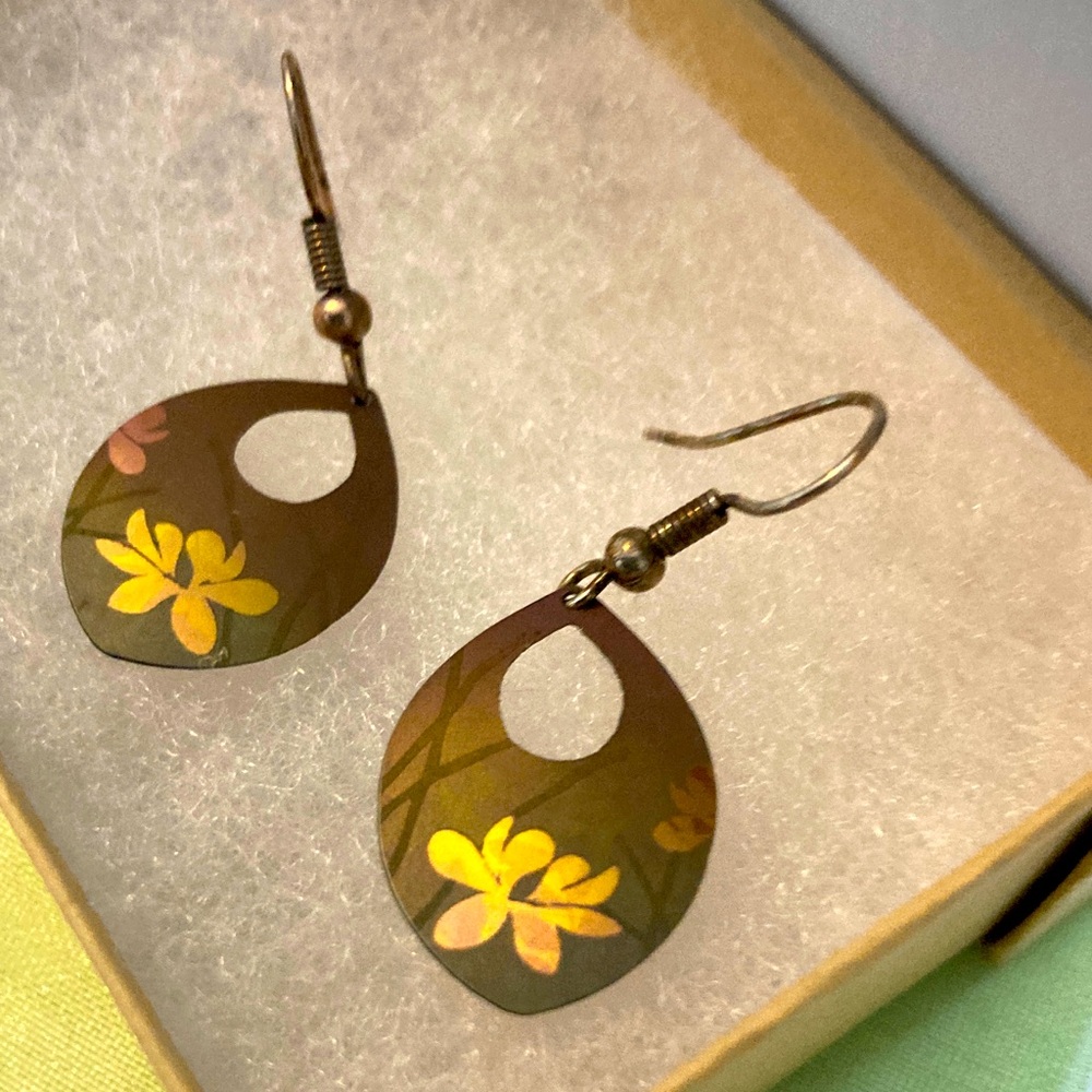 Holly Yashi Nobium fishhook Floral Teardrop Earrings